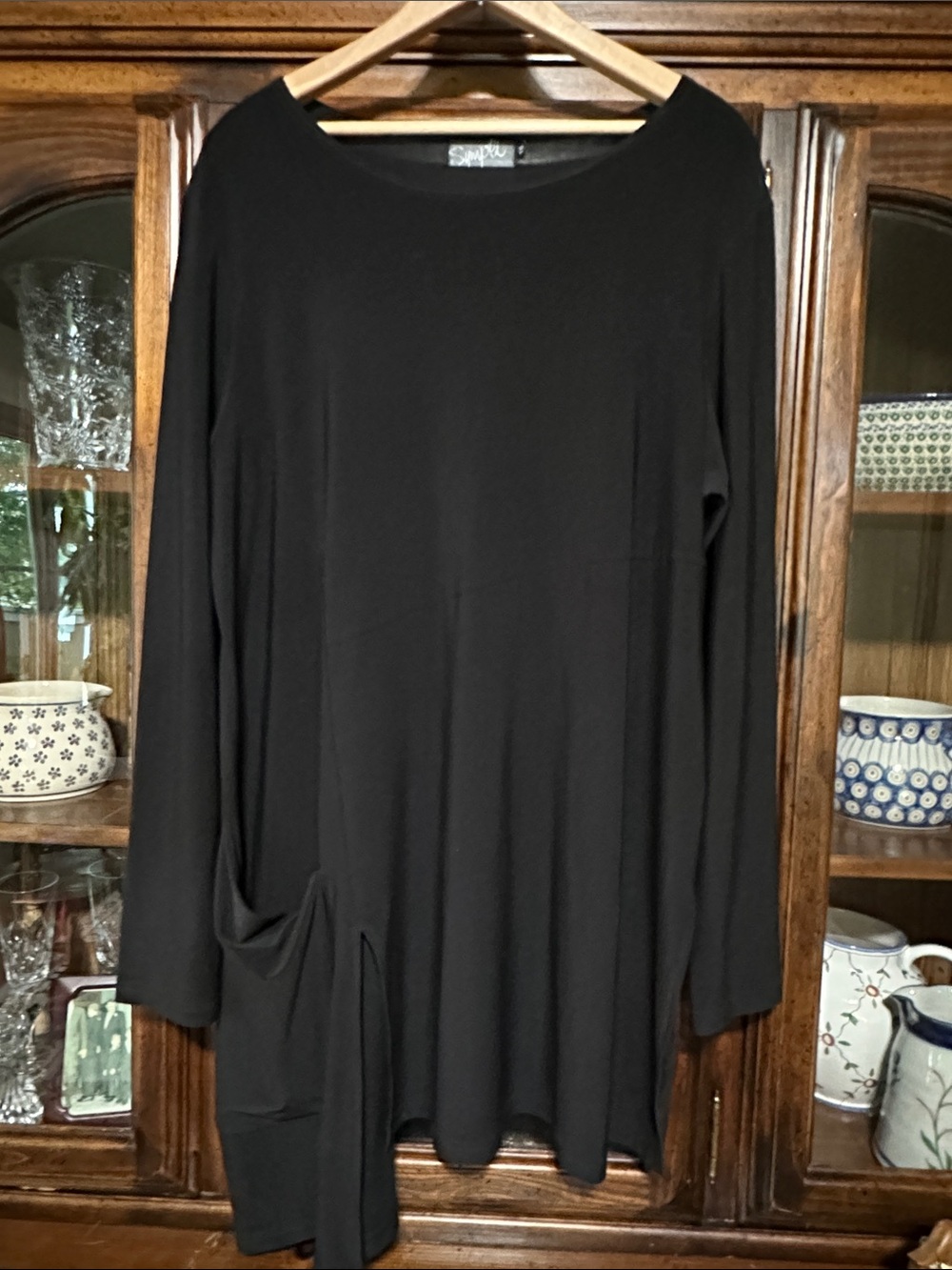 Sympli Black Long Sleeve Tunic with Side Pocket Detail